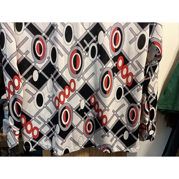 Enro Vintage Men’s M Gray Red Abstract Long Sleeve Button Down Nylon Disco Shirt - Picture 12 of 12